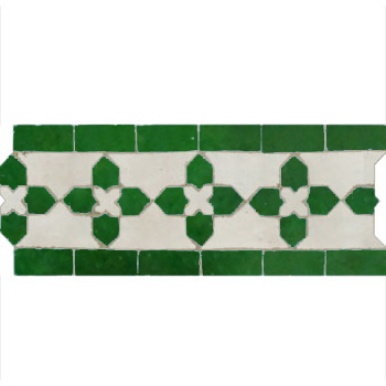 Mosaic House Moroccan tile Kmarshoun C 1-10 White,   Green,    solid zellige, mosaic, zellij, border, glaze, traditional 